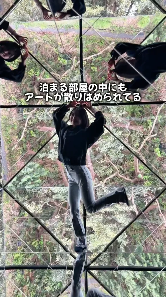 夜の常設作品の光が広がる様子を捉えた縦型動画のカット