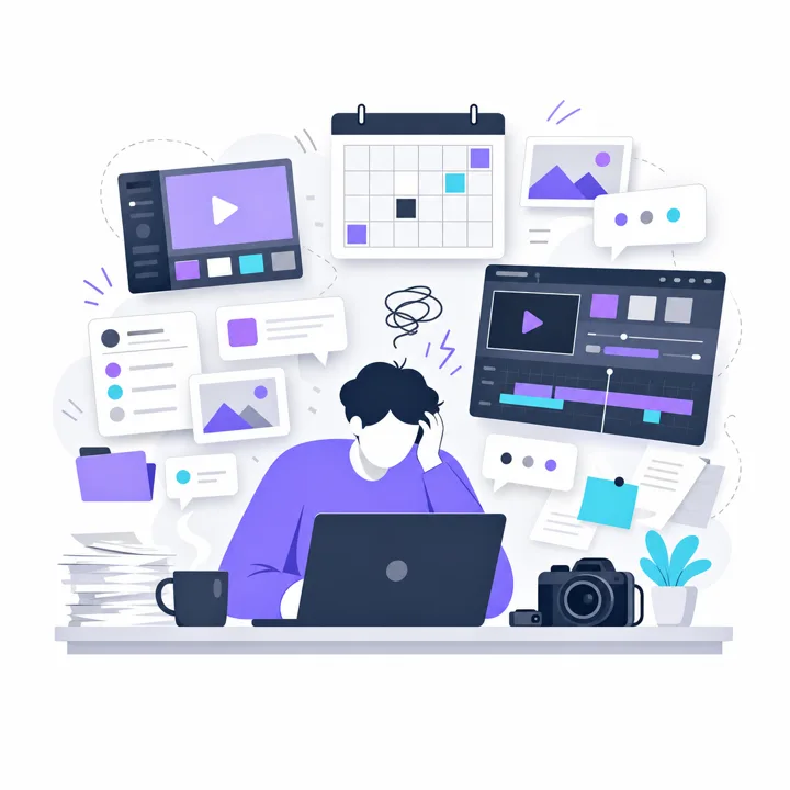 Illustration of being buried in work when running it all in-house